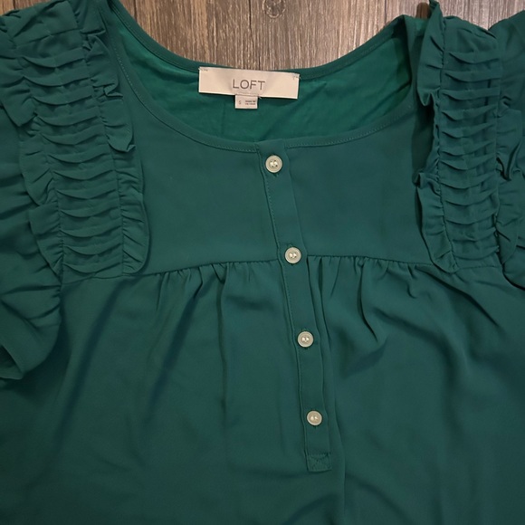 LOFT Teal Button-Down Ruffle Blouse - Picture 2 of 2